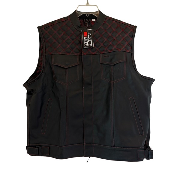 Jackets4Bikes Other - Jackets4Bikes Black Leather Biker Vest Red Quilted Stitching Gun Pocket 2XL NEW